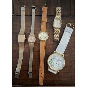 Ladies Watch Lot 5 Vintage Seiko Timex Leather Straps Buckles Not Working